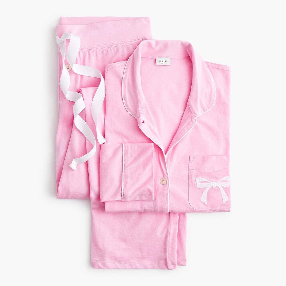 NWT J Crew Factory Long-Sleeve Embroidered Knit Pajama Set Pink L